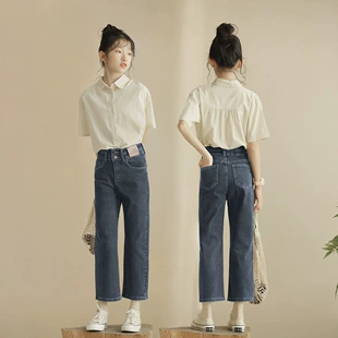 Рубашка с коротким рукавом и отложным воротником молочно-белая хлопок лето