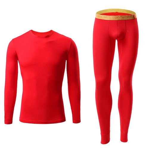 Autumn and winter men's thermal underwear set plus velvet and thickened printed robes for young and middle-aged people pure cotton autumn clothes and long trousers warm clothes