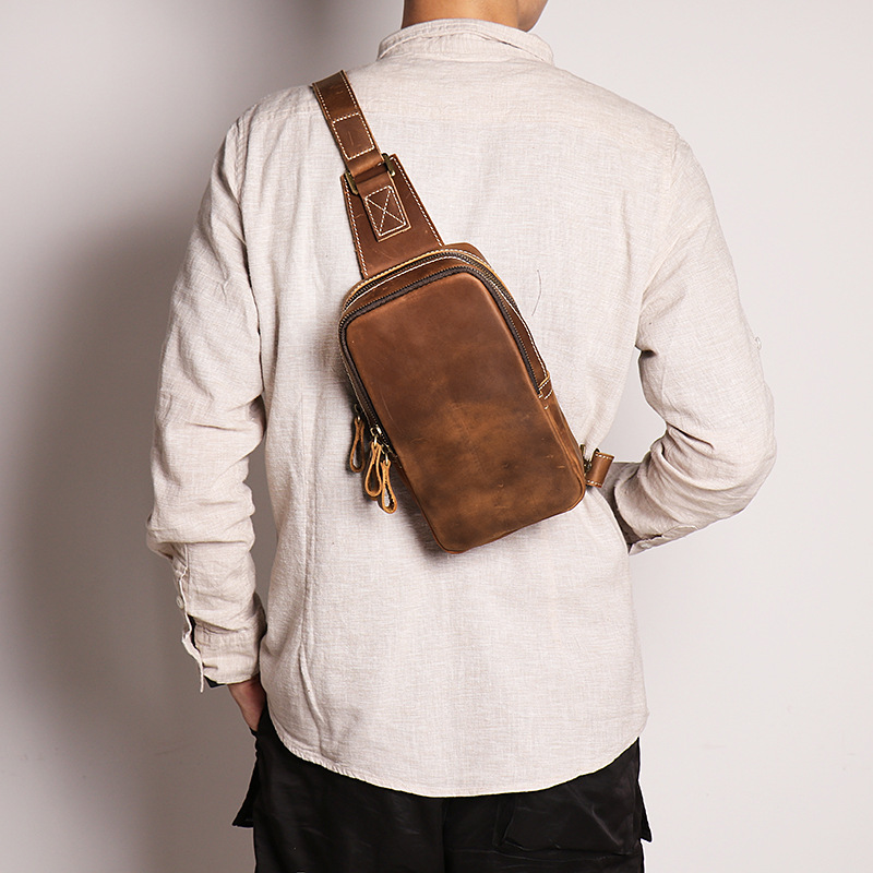 Cross-Border Factory nuevo bolso de pecho ajustado de cuero para hombres bolso de mensajero de cuero de Caballo Loco de las mujeres bolsa de cuero de vaca de gran capacidad