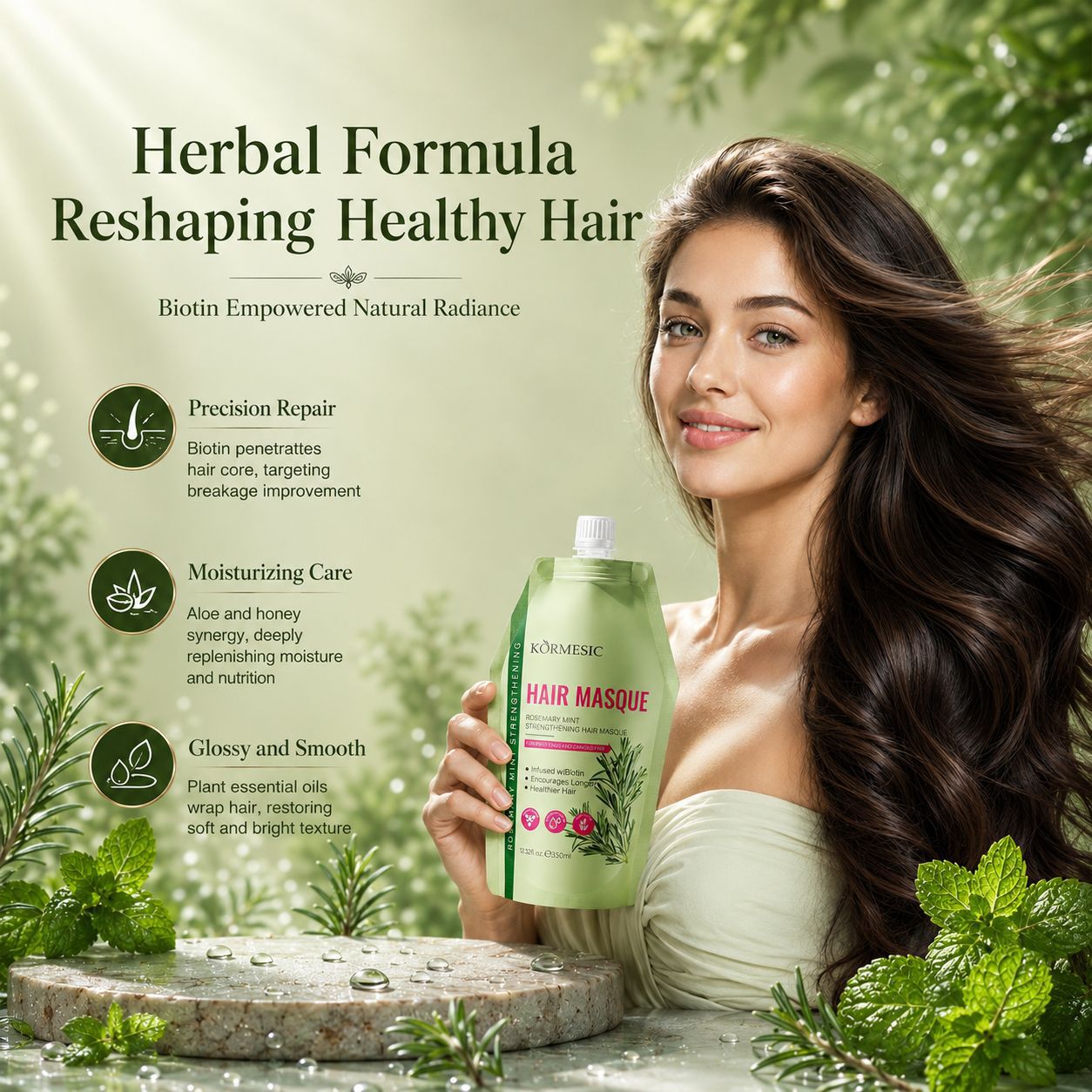 Transfronterizo KORMESIC máscara de cabello de menta romero máscara de cabello fabricantes de comercio exterior al por mayor cabello suave nutrición