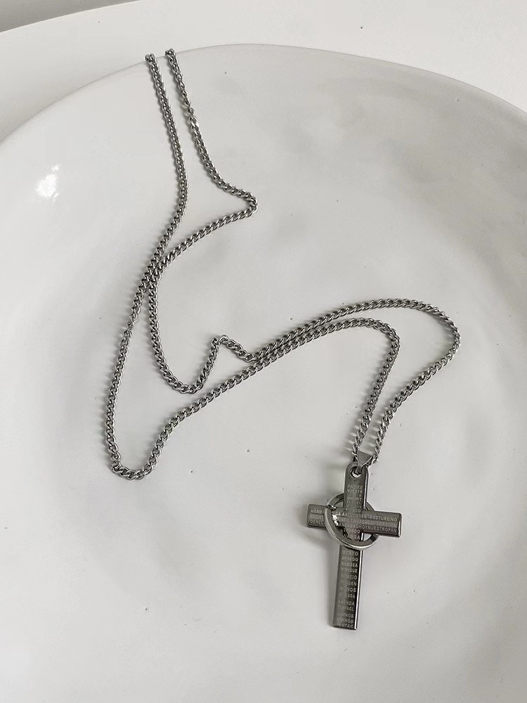 Cross Pattern Men'S Gender Hip-hop Cross Titanium Steel Patchwork Pendant Necklace