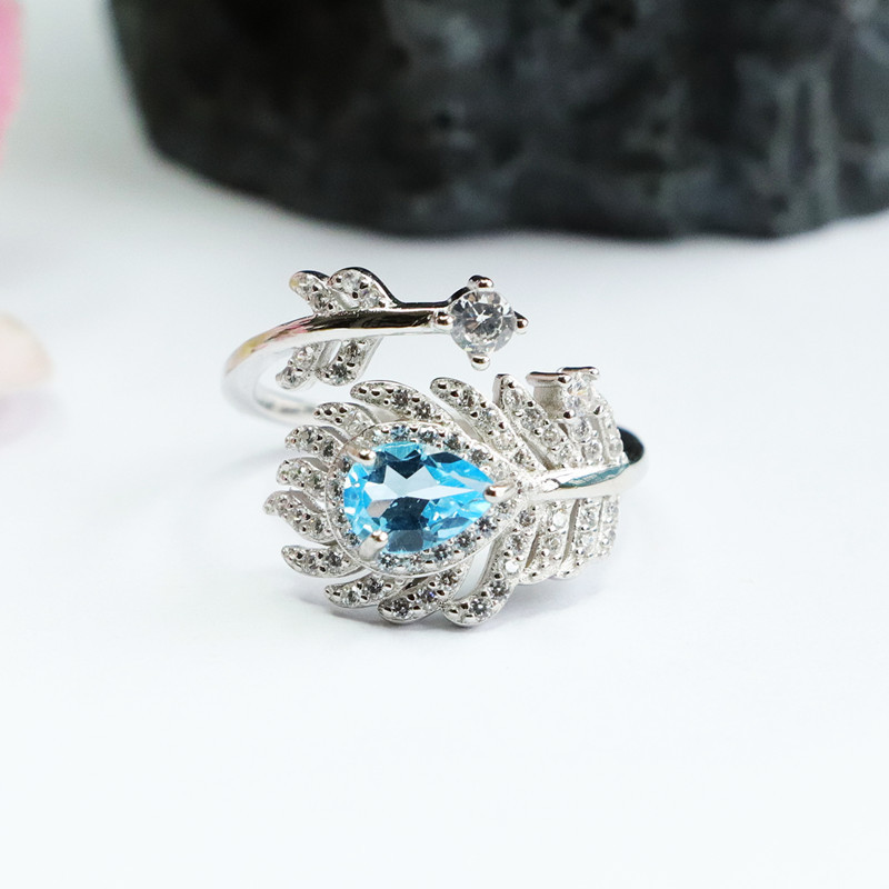 S925 실버 상감 토파즈 깃털 피닉스 테일 링 약 5-6mm (CB2110605)