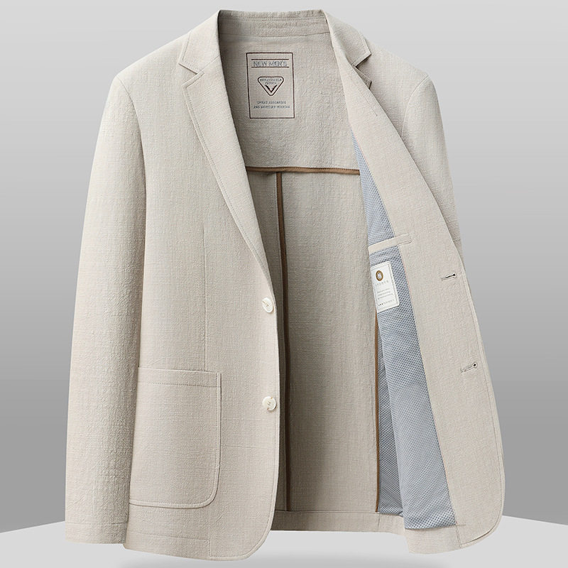 Áo vest nam cotton nguyên chất dáng mỏng mùa xuân thu, lót viền, thoáng khí không nhăn, dài tay — Màu be, Màu xanh lam, Màu xanh lá, Màu đen