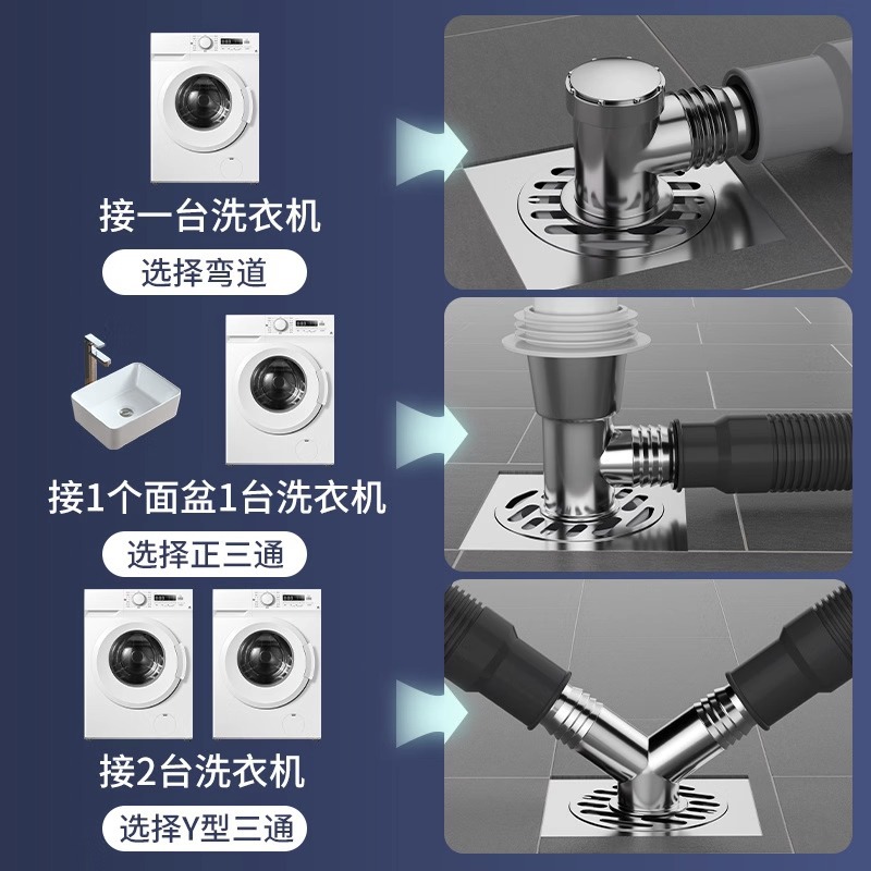 Downcomer three-head washing machine drain pipe floor drain joint port docking device Channel three-way water distributor one-two