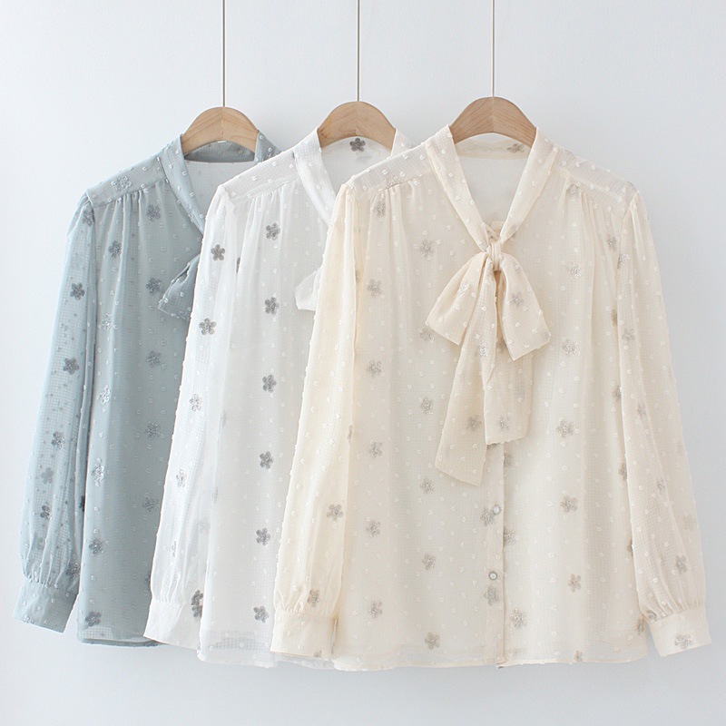 Spring shiffon base shirt with bow