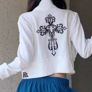 2026秋冬新款 十字宝剑图案印花圆领长袖男女同款一件批代发跨境