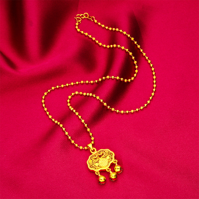 Jóias unissex Moda ouro longa vida bloqueio oco sino pingente areia ouro luz areia colar_voghion.com