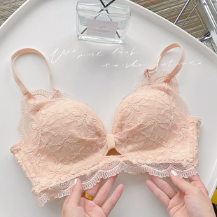 Original Patent Style Sexy Small Chest Gather Sweet Bra Underwear Panties Women's Set Lace Bra without Steel Ring