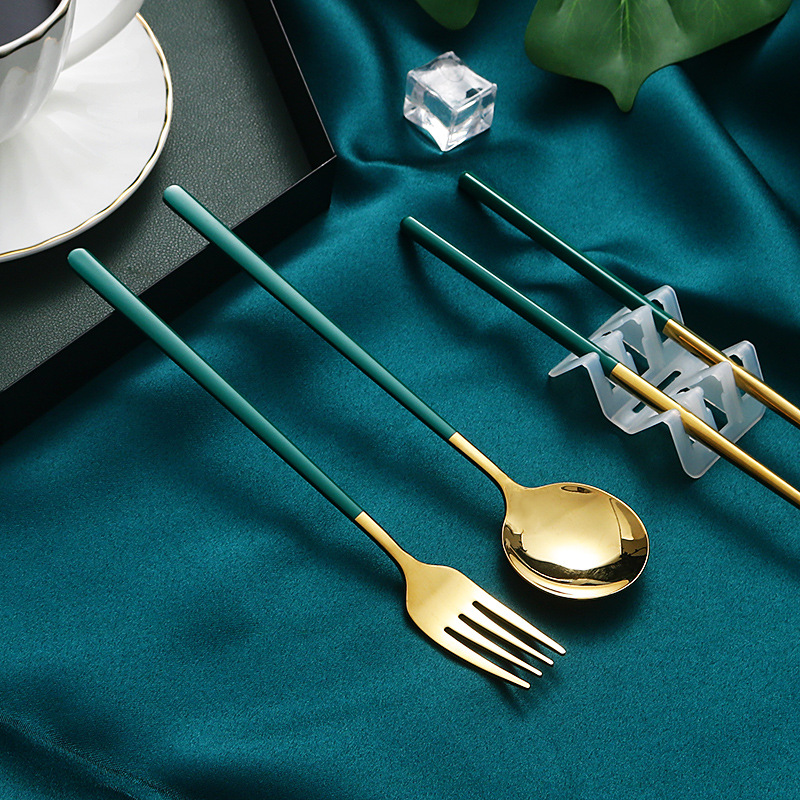 304 vajilla portátil de acero inoxidable cuchara coreana Tenedor palillos conjunto de tres piezas estudiante traje de viaje al aire libre logo imprimible