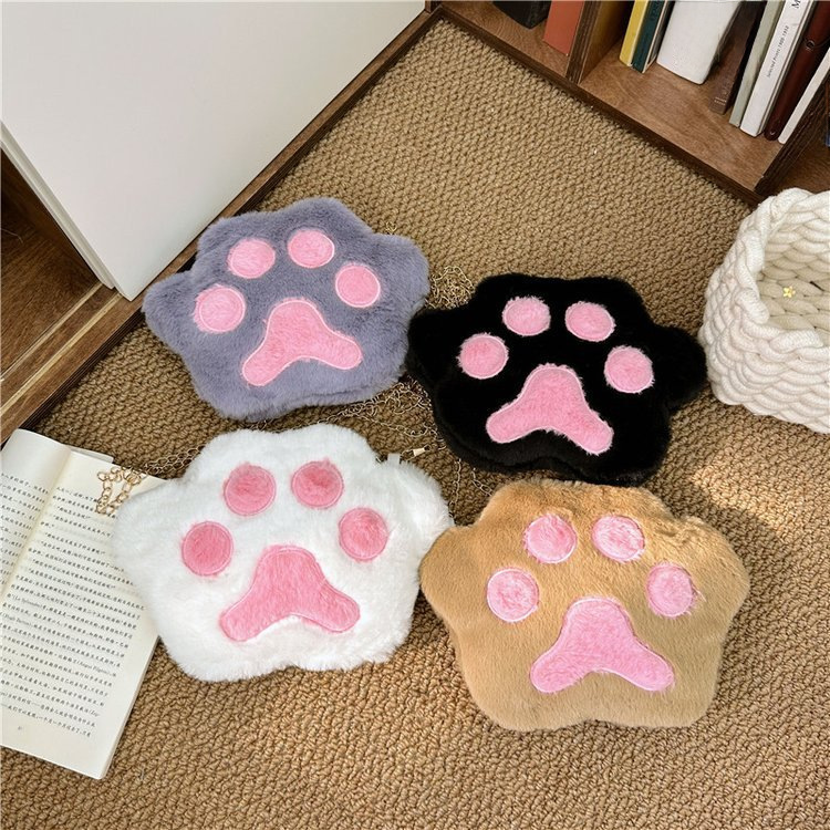 2024 autunno e inverno nuovo stile coreano peloso orso zampa piccola borsa rotonda colore contrasto semplice mini ragazza catena tracolla messenger bag_voghion.com