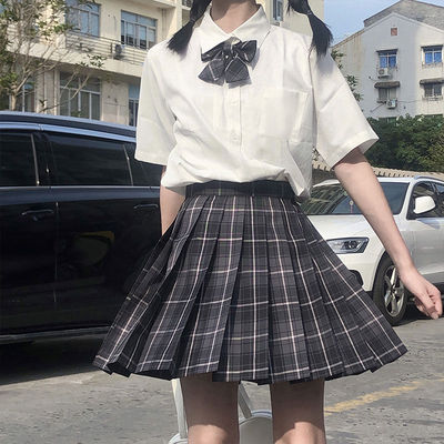 JK制服裙正版套裝煙灰格裙全套夏季短袖日系半身裙女百褶裙襯衫夏