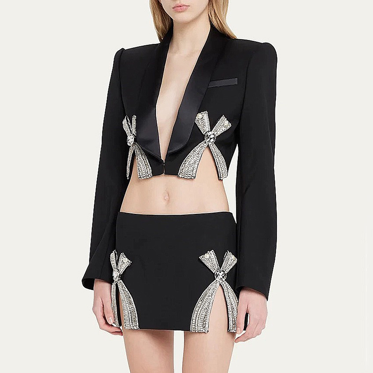 Dames mantelpak met rok elegante lange mouwen herfstset_voghion.com