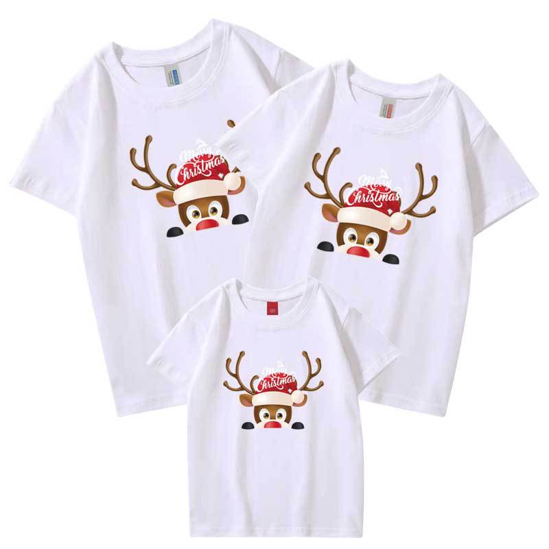 2022 Año Nuevo padre-hijo desgaste de manga corta Camiseta familia decoración del hogar una familia de tres o cuatro Navidad Año Nuevo ropa de actividad