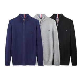Cross-border New TOMM Men's Sweater Thickened Collar Zipper Pullover Sweater Men's Cotton Embroidered Knitted Sweater