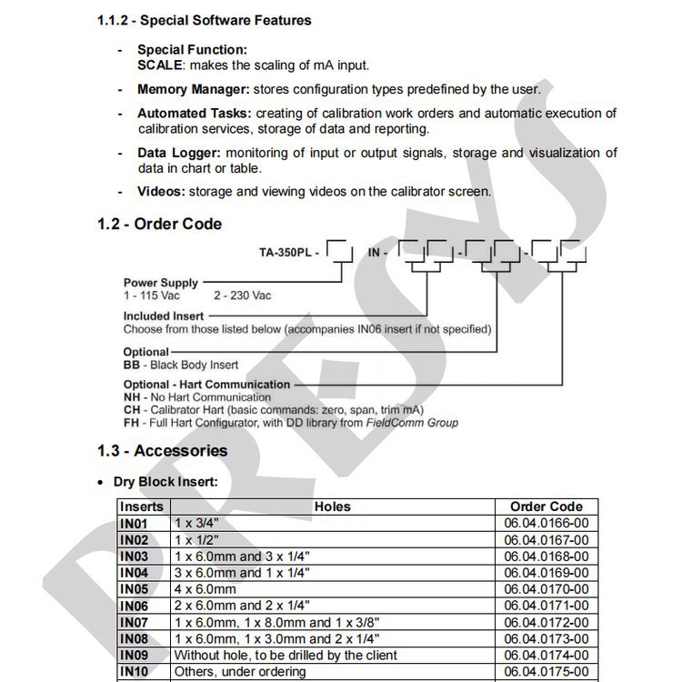 巴西PRESYS校准器Dry Block Calibrators TA-350PL测量热电阻信号