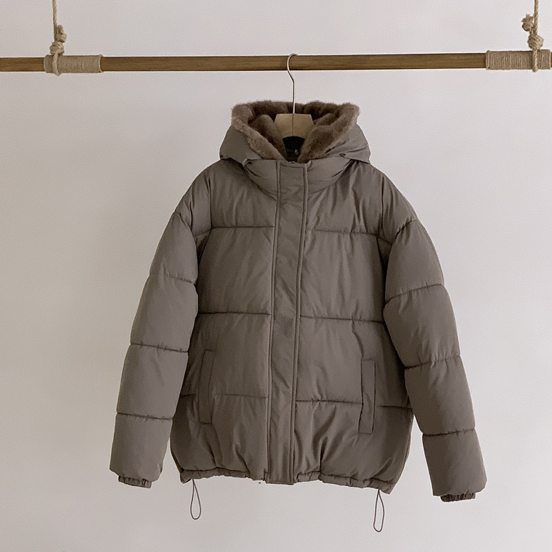 Falso de dos piezas de algodón empalmado de lana mujer 2025 invierno nuevo estilo coreano suelto chaqueta de plumón gruesa chaqueta de pan caliente