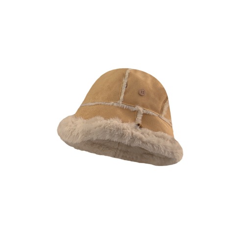 A stylish and good-looking hat suitable for big and round faces. Winter fisherman hat for women. White plush hat that shows your face. Small bucket hat.