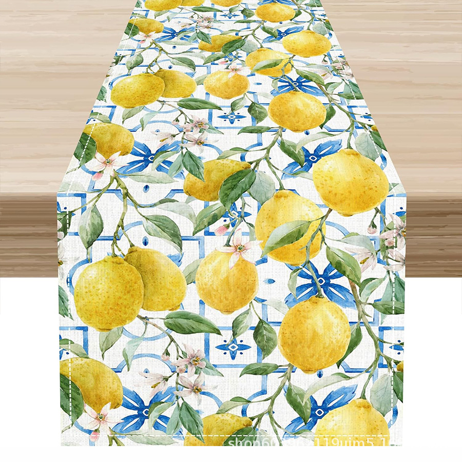 Nuevo verano limón lino bandera de mesa de fiesta al aire libre decoración de mesa de té de tela en el hogar bandera de mesa de té