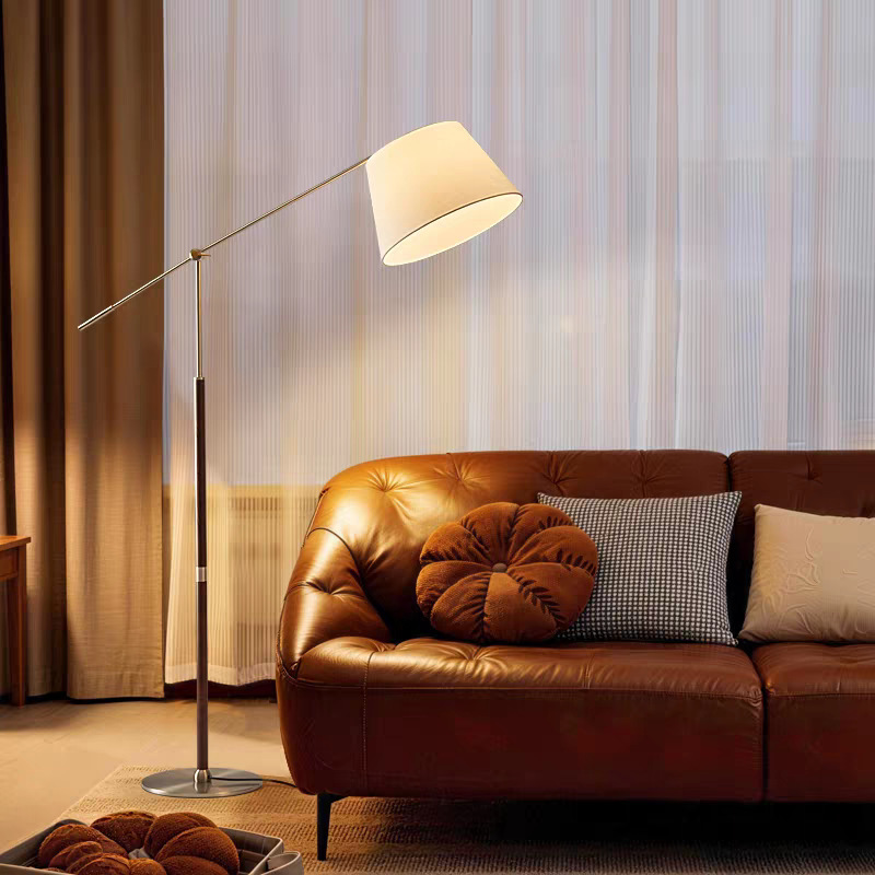 Bauhaus swing arm floor lamp for living room next to the sofa, fishing-style floor lamp for bedroom and study, solid wood bedside reading lamp