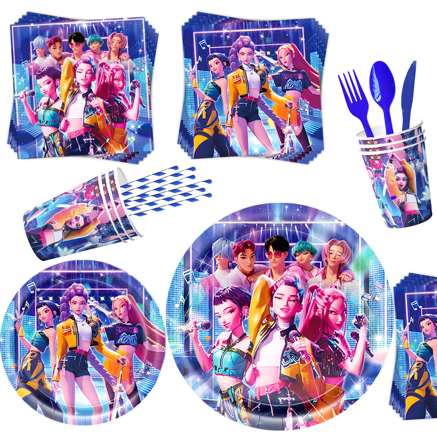 Amazon KPOP Blue Cacería de Brujas Temática Fiesta de Cumpleaños Bandera Tarjeta de Balón Set Decoración