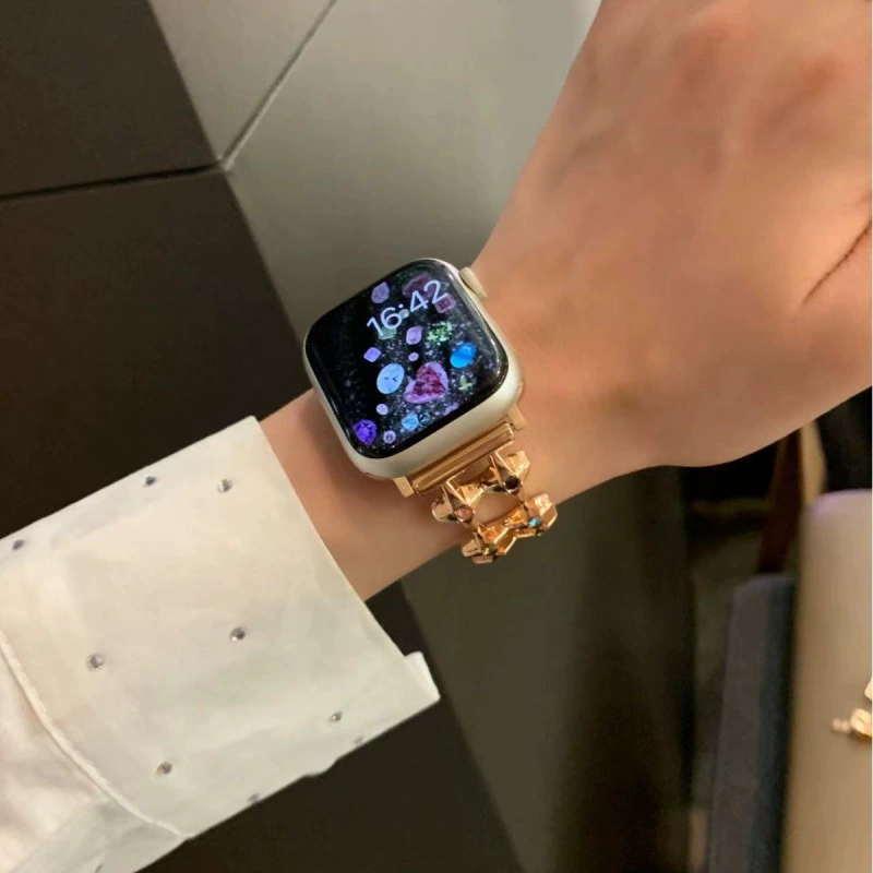 Подходит для Apple Watch iWATCH9 ремешок лето Huazi цвет алмаз металл браслет Applewatch8 дышащий