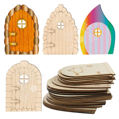 Wooden Fariy Door原木アンドロメダ門花園門ミニ窓DIY未完成アンドロメダ窓部品
