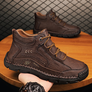 Autumn and Winter Aliexpress Cross-Border Foreign Trade Men's Casual High-Top Cotton Warm Handmade Men's Large Size Popular Hot-Selling Leather Shoes