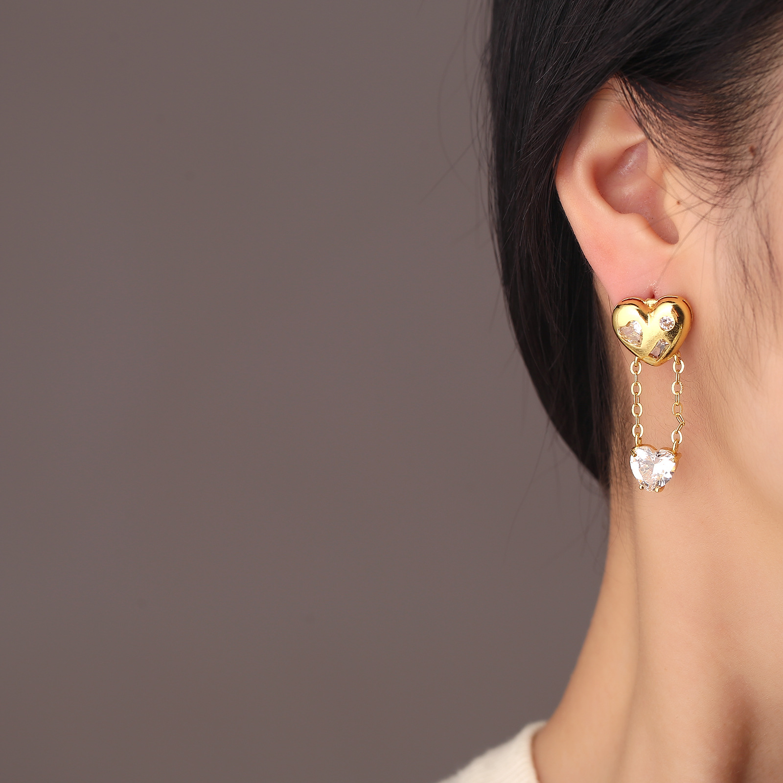 15g Weight Copper Ear Needle Material 1 Pair Casual Heart Shape Plating Copper Drop Earrings