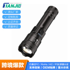 跨境爆款强光手电筒USB充电户外远射伸缩变焦家用应急便携LED手电
