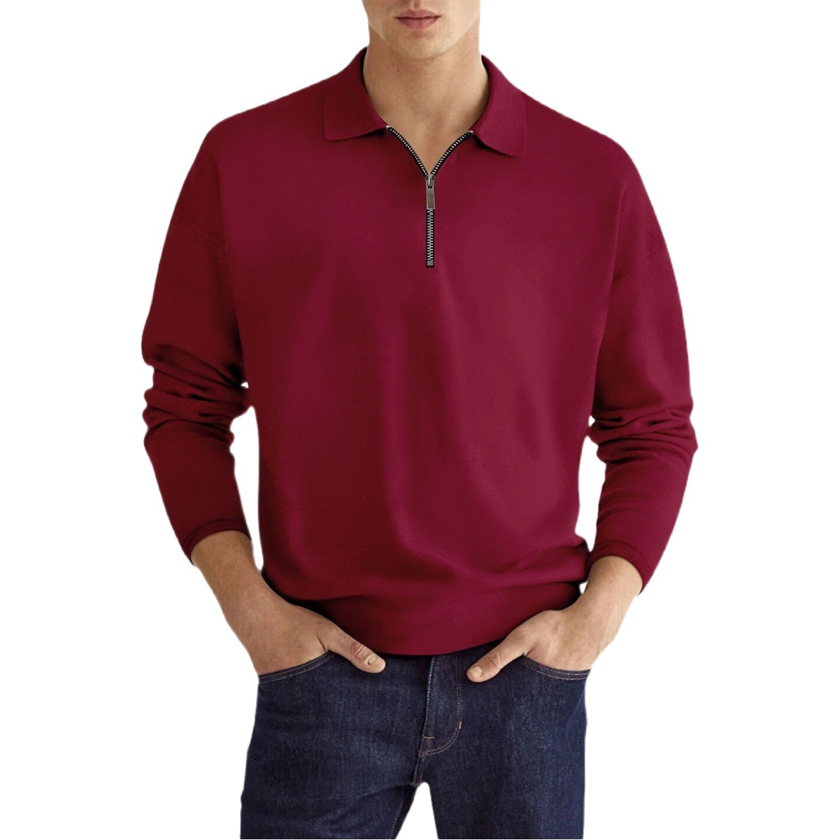 Europa y América ins transfronteriza primavera y otoño venta rápida amazon polo camisa cremallera color sólido hombres de manga larga camisa de polo deportivo