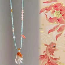 如鱼得水”新中式仿南红小鱼吊坠项链女小众国风精致通勤万能链