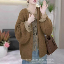 韩系粗线中长款针织开衫女装上衣秋装新款宽松慵懒风大版毛衣外套