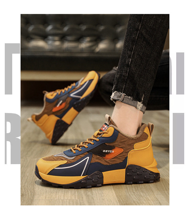 Giày nam kiểu sneaker cổ cao lót nhung dày dặn giữ ấm chống nước đế dày — Kaki, Milan, Xám đen chi tiết 11