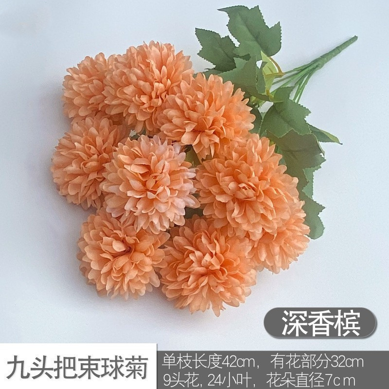 Nine -headed bouquet of chrysanthemums deep champagne