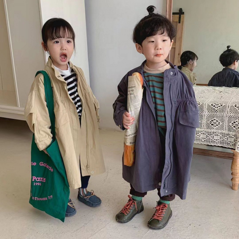 (2개) 봄과 가을 2024 새로운 어린이 한국 스타일 중간 길이 코트 남녀 보물 개인화 된 코트 느슨한 잘 생긴 코트 트렌디