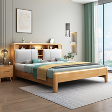北欧实木床1.8m双人床婚床家用1.35米软靠床头收纳高箱抽屉储物床