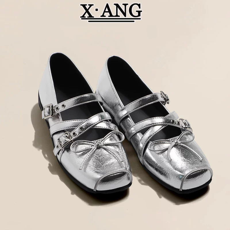 Овчинная версия квадратной головы балетные одиночные туфли на мягкой подошве Mary Jen обувь женская обувь 2025 лето новая мелкая кожаная обувь