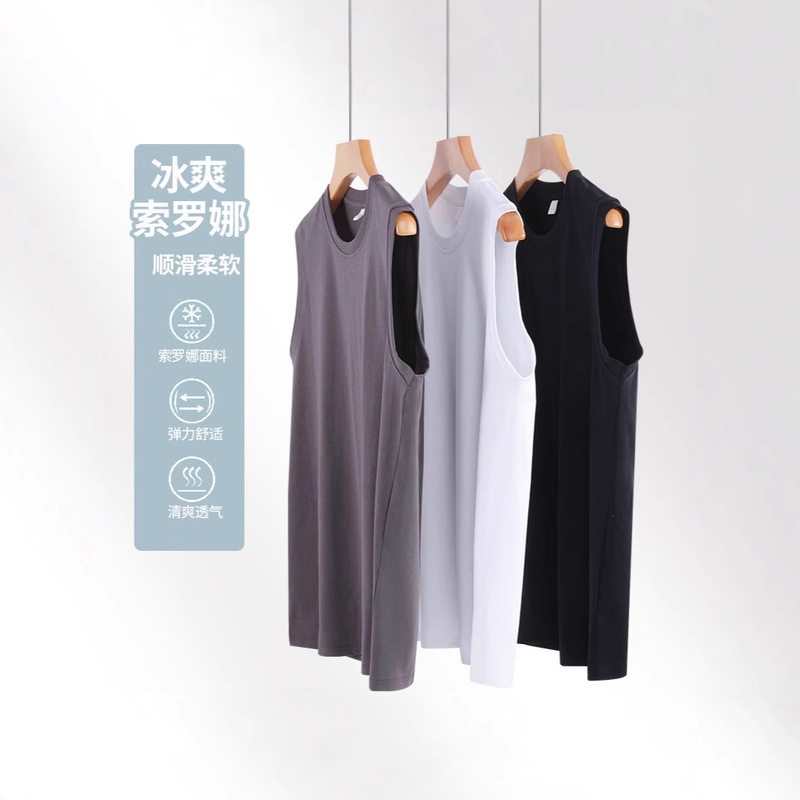 Summer 230g Solona sleeveless vest T-shirt loose crew neck sports waistcoat men's fitness undershirt logo