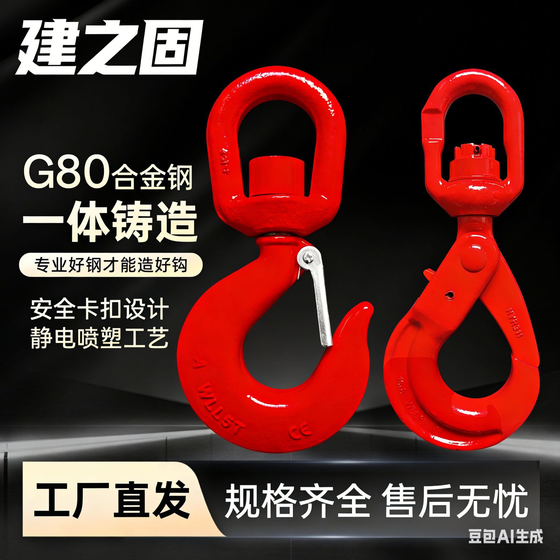 眼式自锁吊钩起重索具环型安全钩电动葫芦行车美式吊钩吊环索具