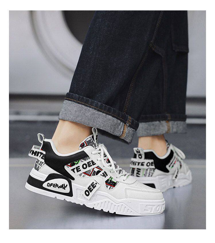 Giày thể thao nam màu trắng thoáng khí đế dày phong cách Hàn, giày sneaker đa năng thắt dây — E161 trắng đen, Màu Kaki E161 chi tiết 18