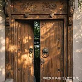 中式老榆木大门庭院双开进户门农村自建房实木门单双开别墅榆木门