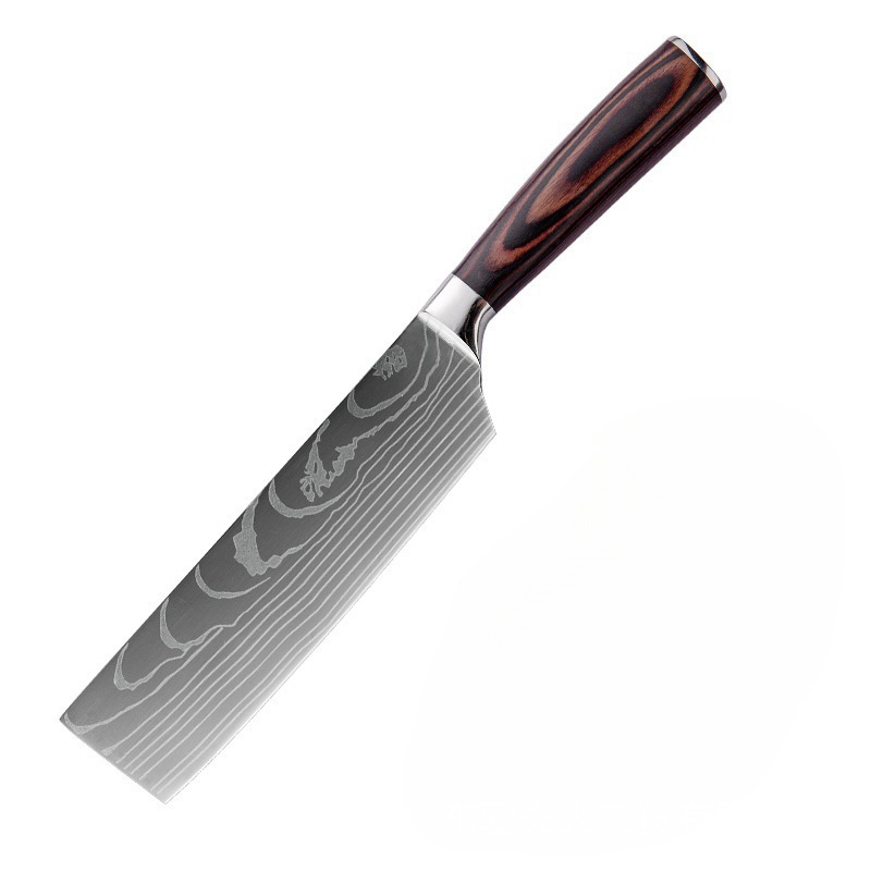 Venta caliente transfronteriza patrón de Damasco cuchillo de chef mango de madera de color cuchillo de cocina de acero inoxidable juego de cuchillos de estilo japonés Sande al por mayor