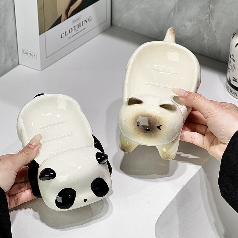 ソープボックスクリエイティブデザインかわいいパンダホームバスルームシンクパンチフリー排水ソープディッシュソープボックス|undefined