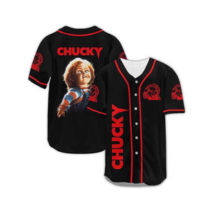 Cross Border Sports American Baseball Suit Horror Pattern Short Sleeve Jersey Round Neck Button Cardigan Baseball Football Jersey