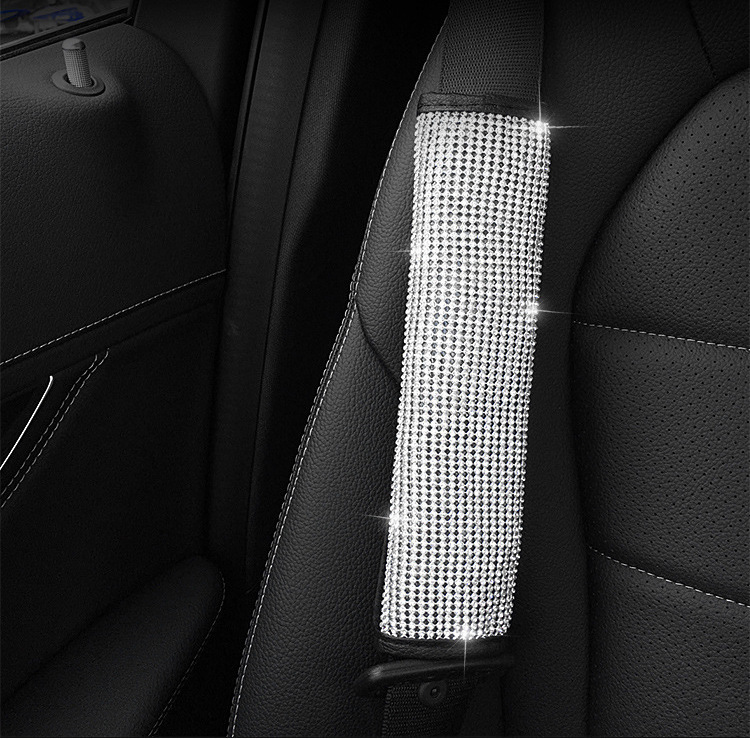 Car Interior Accessories Small Set with Rhinestones, Handbrake Cover, Gear Shift Cover, Seatbelt Shoulder Pad Decoration, Suitable for All Seasons, Summer, Women