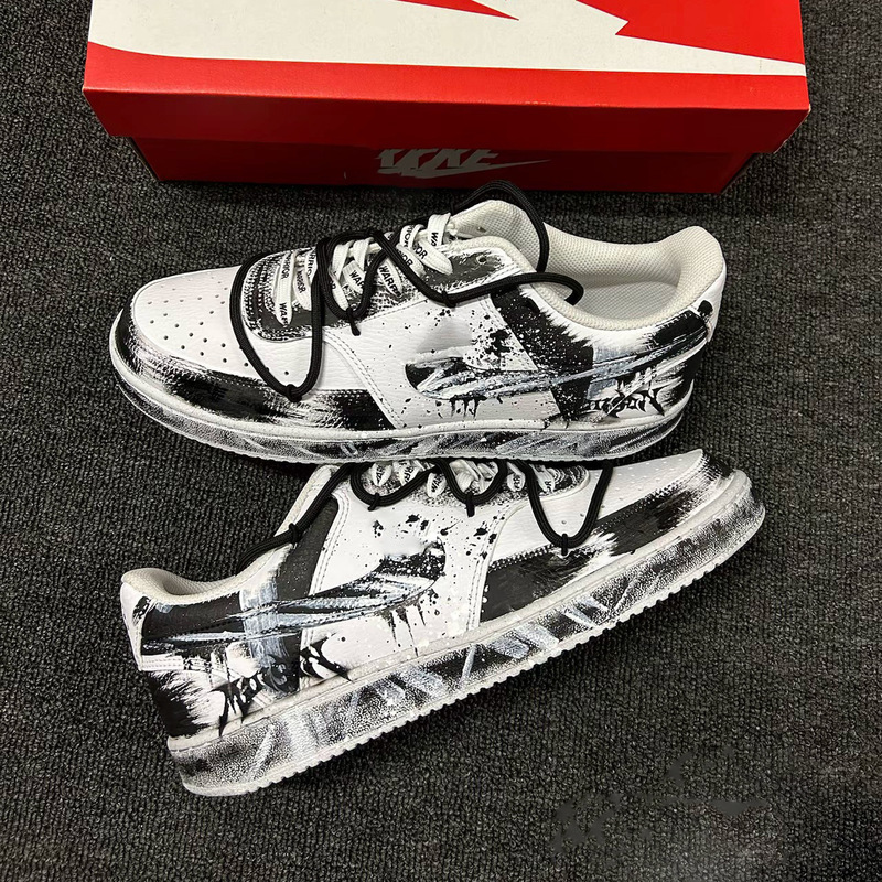 Original Court Vision Phantom Mirror Ink Splash Graffiti Hand-Painted Fashion Trendy College Style Unisex Air Force Sneakers