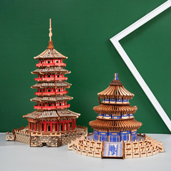 New antique style 3D wooden three-dimensional puzzle diy building model handmade national trend assembly toys wholesale stalls