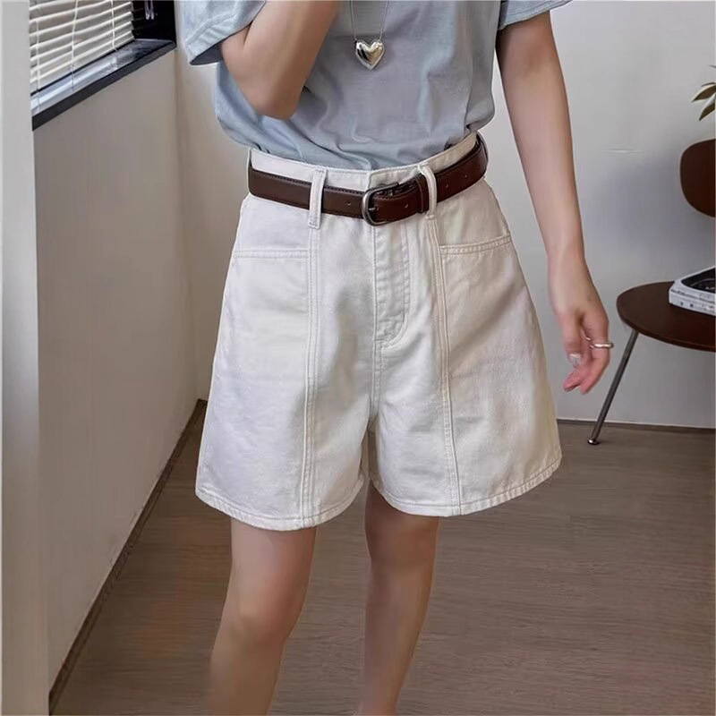 White High-Waisted Straight Denim Shorts for Women in Summer Plus Size Fat mm Slimming Look Loose Casual A-Line Wide-Leg Hot Pants White High-Waisted Straight Denim Shorts for Women in Summer Plus Size Fat mm Slimming Look Loose Casual A-Line Wide-Leg Hot Pants