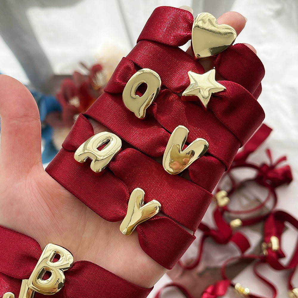 Cross-Border New Trendy Personalized Style Simple Copper 26-Letter Velvet Elastic Bracelet Jewelry for Women Wholesale