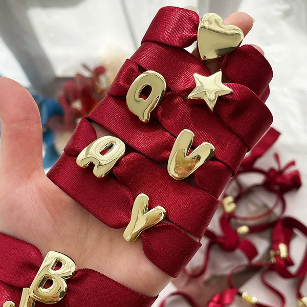 Cross-Border New Trendy Personalized Style Simple Copper 26-Letter Velvet Elastic Bracelet Jewelry for Women Wholesale